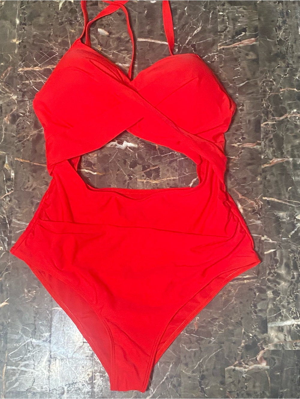 Cutout High Waisted Bathing Suit Criss Cross Front Halter 1 Piece Swimsuit NWOTS